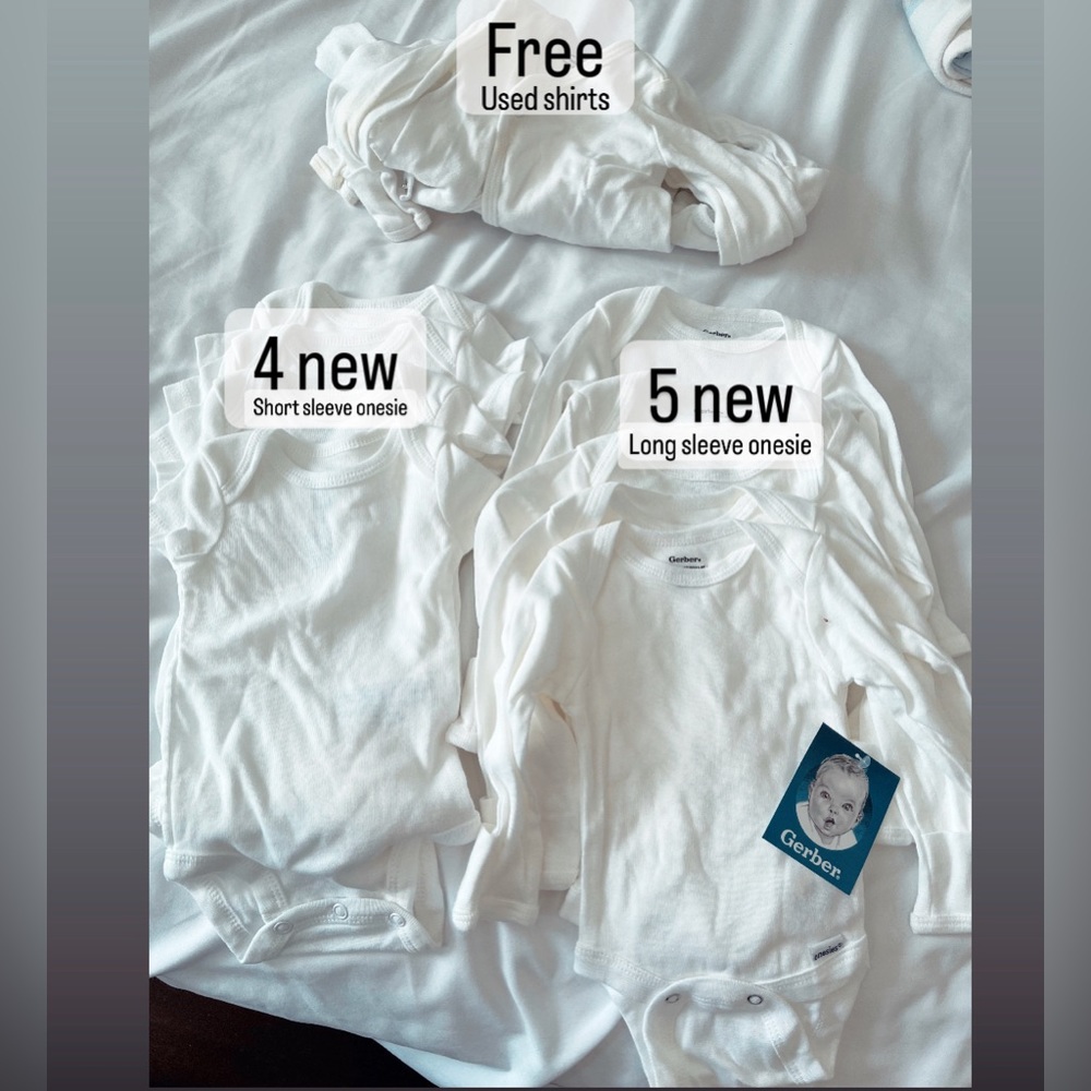 Bundle of newborn onesies , 5 long sleeve and 4 short sleeve onesie , white